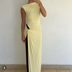 Bec & Bridge Butter Yellow Greta Twist Off Shoulder Maxi Dress